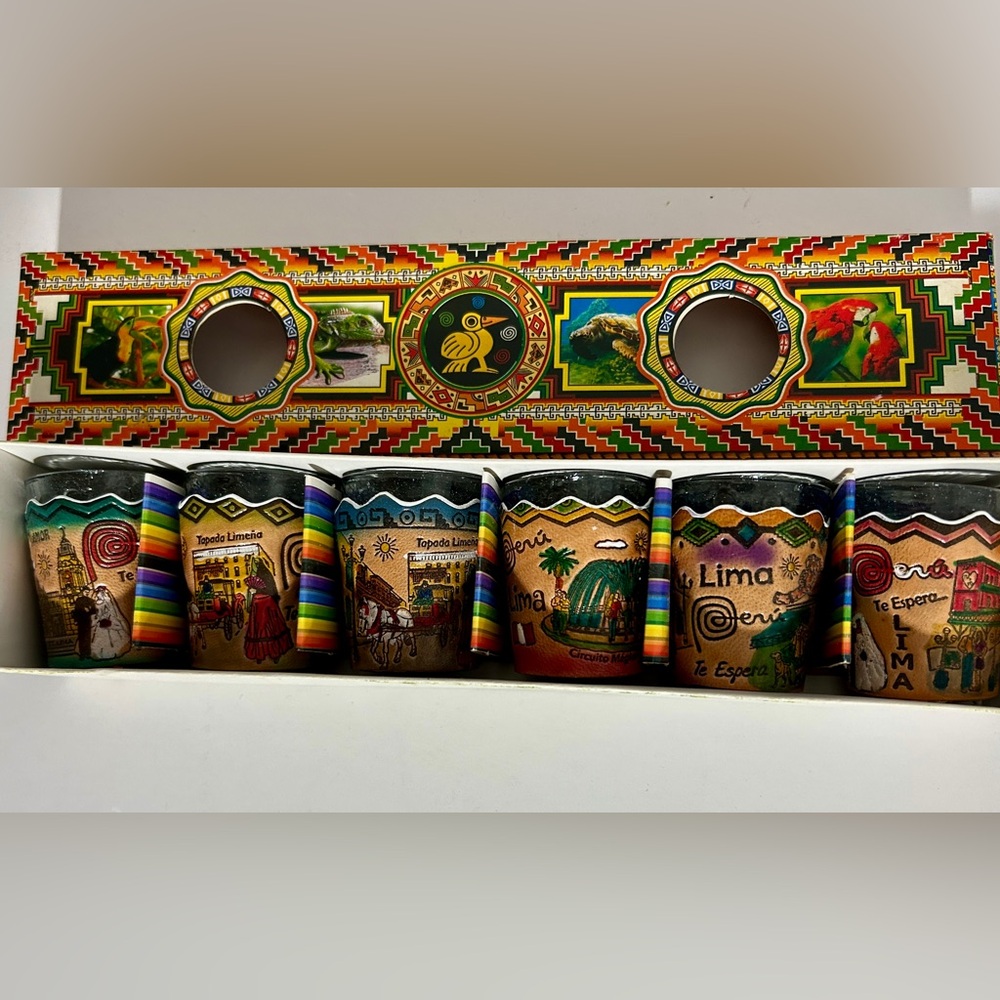 Peruvian Shot Glass Set of 6 – Colorful Hand-Painted Lima Souvenir